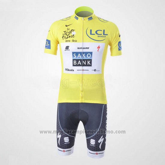 2010 Abbigliamento Ciclismo Saxobank Lider Giallo Manica Corta e Salopette